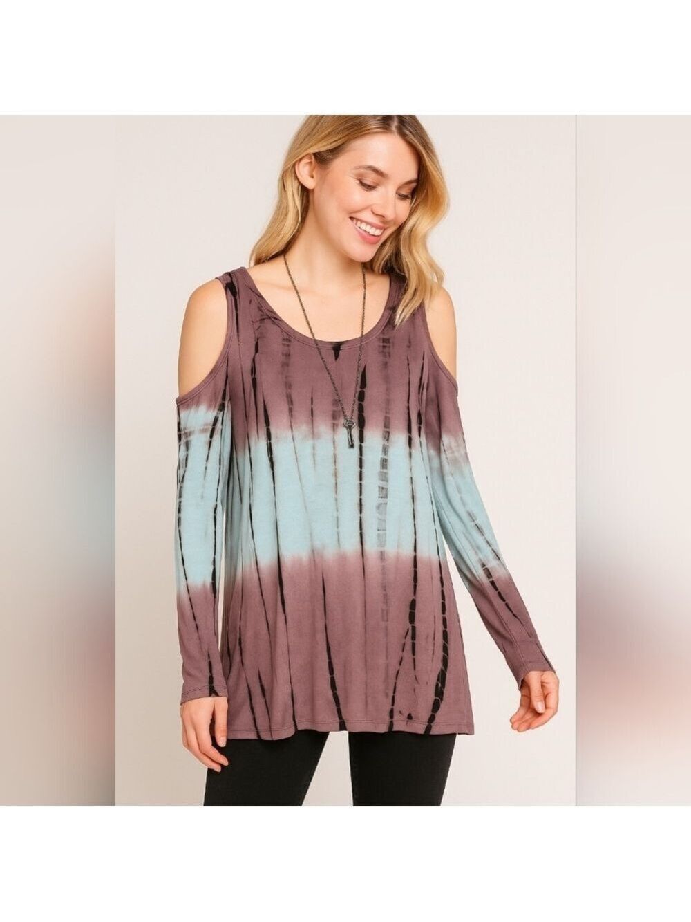 Urban X Tie-Dye Cold Shoulder Long Sleeve Dress Top Tunic